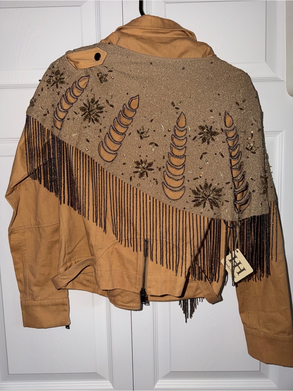 Haute Hippie Tan Fringed Leather Moto Jacket - Picture 8 of 11